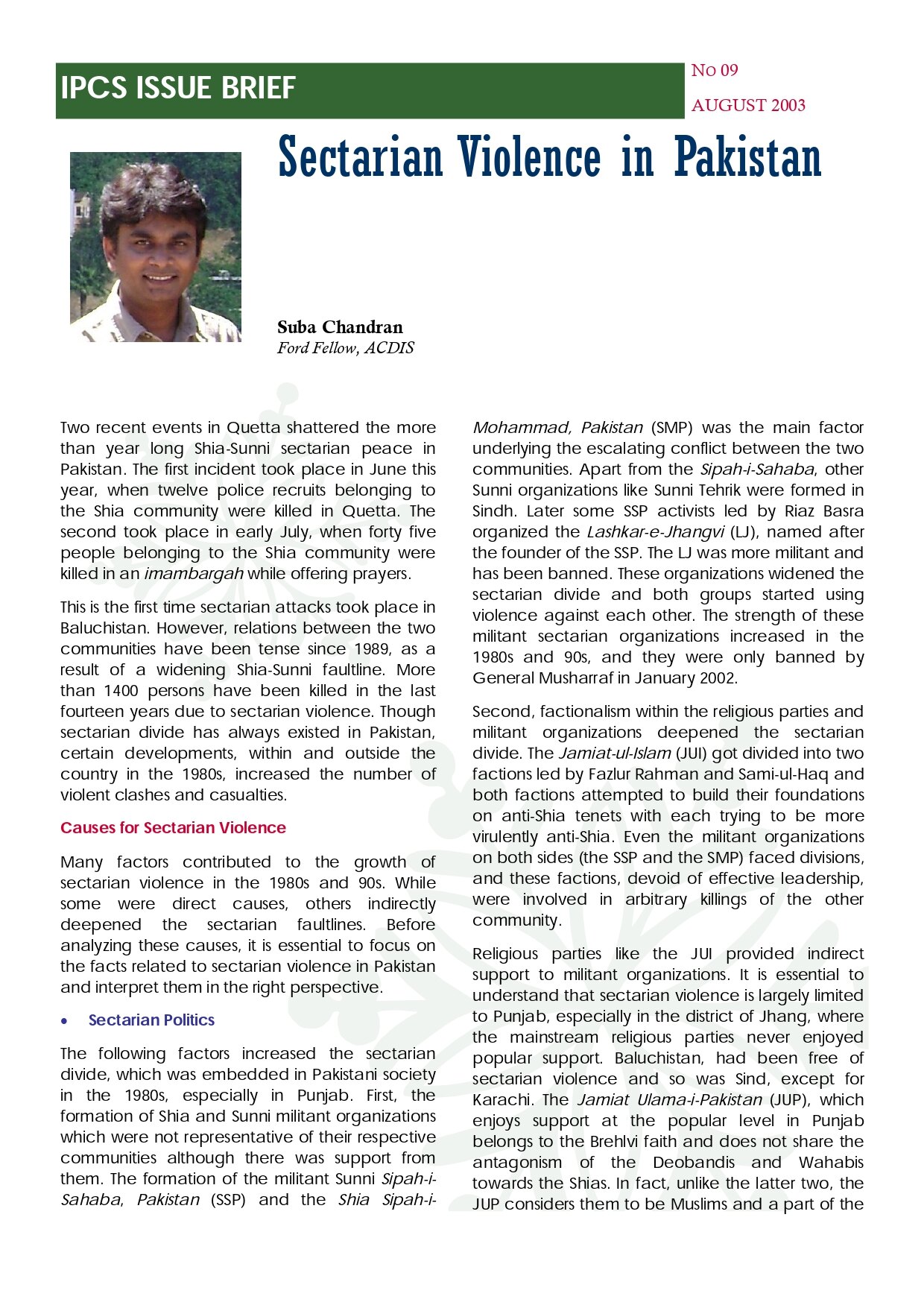 Sectarian Violence in Pakistan | National Institute of Advanced Studies