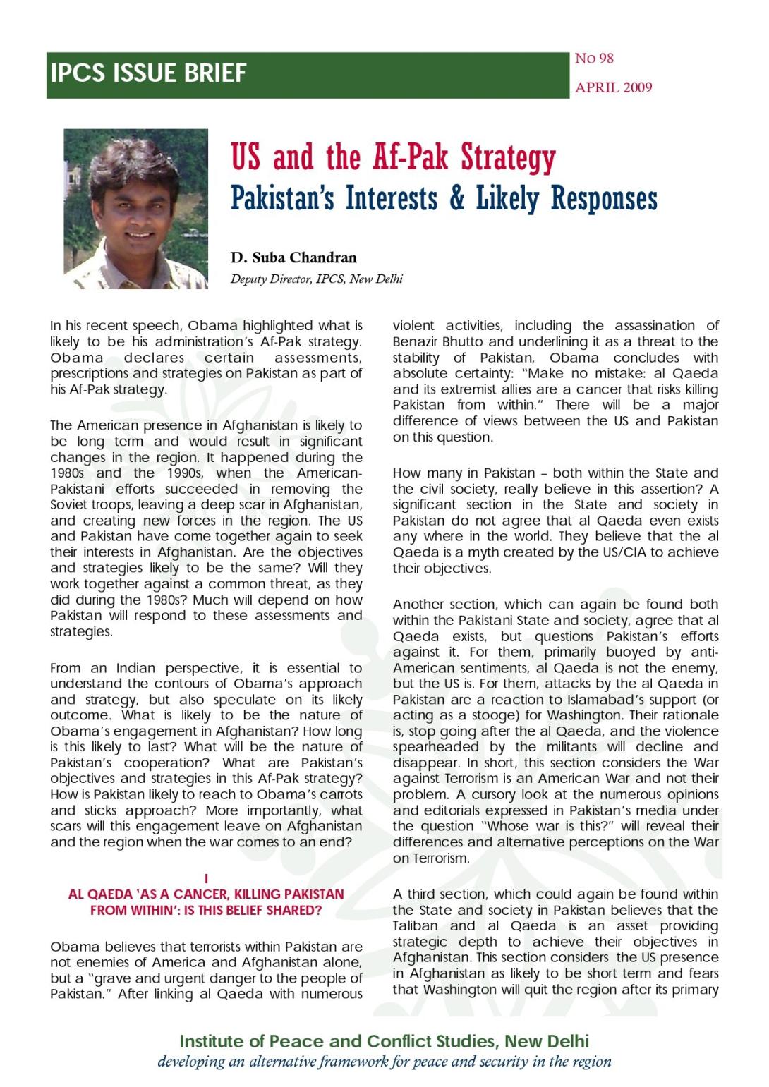 US and the Af-Pak Strategy: Pakistan’s Interests & Likely Responses