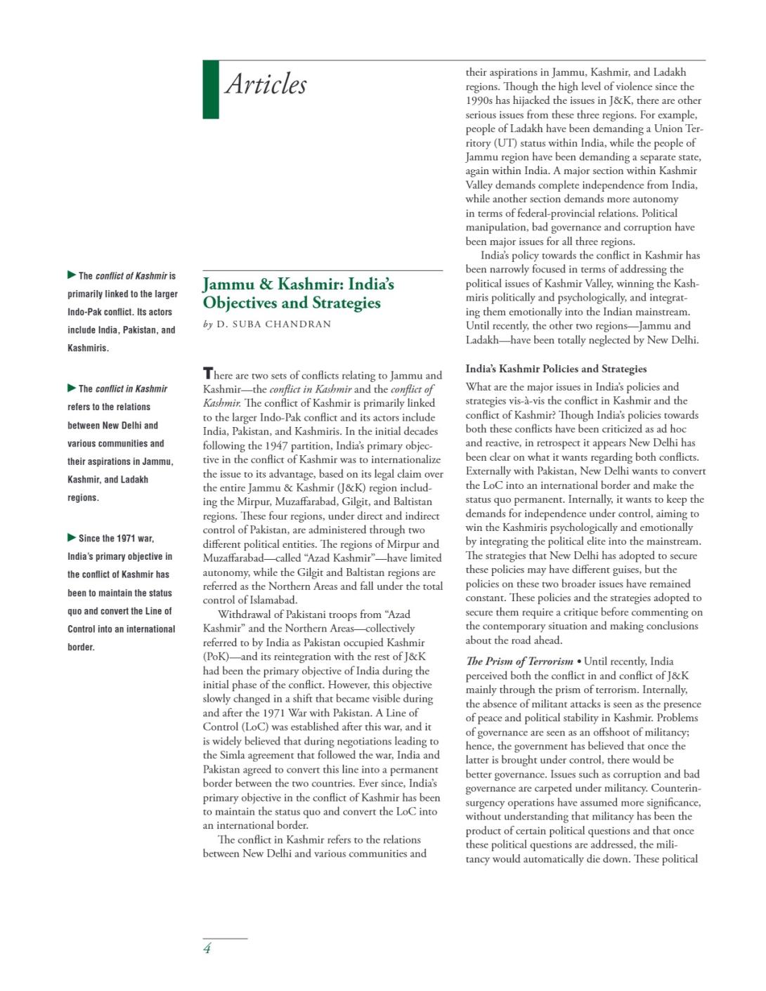 Jammu & Kashmir: India's Objectives and Strategies